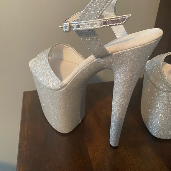 Glitter Pole Dancer Sandals Platform High Heels size 10 Silver Roimaash - Picture 6 of 8